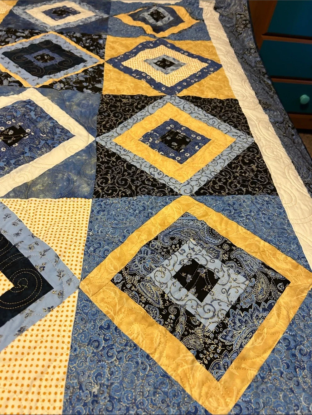 ONE OF A KIND- HANDCRAFTED Blue and Yellow Quilt